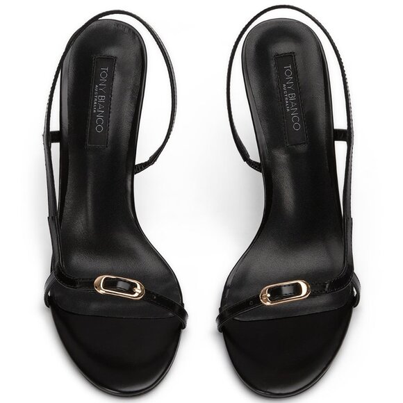 New Tony Bianco Lush Sandal in Black Hi Shine high heel stappy open toe leather - Picture 4 of 11